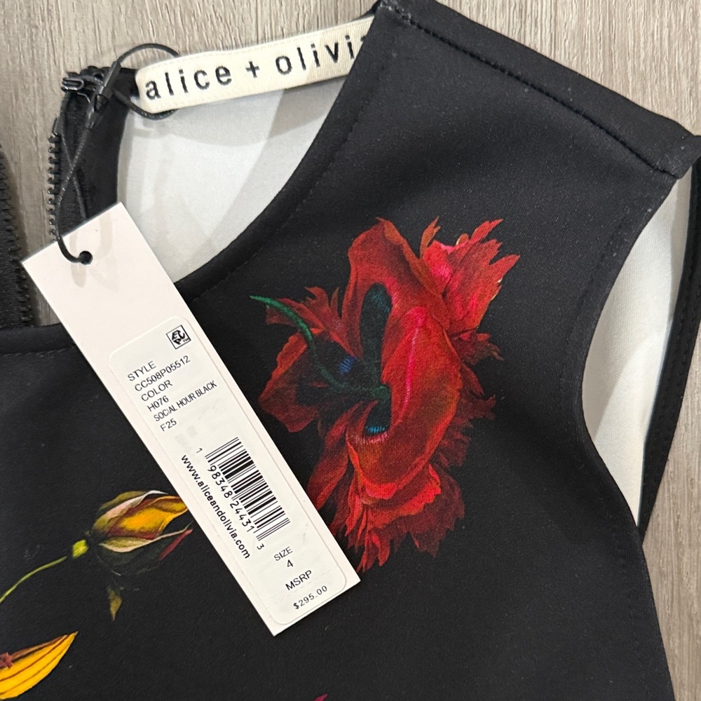 Alice + Olivia Black Dress with Vibrant Floral Design - Picture 2 of 4